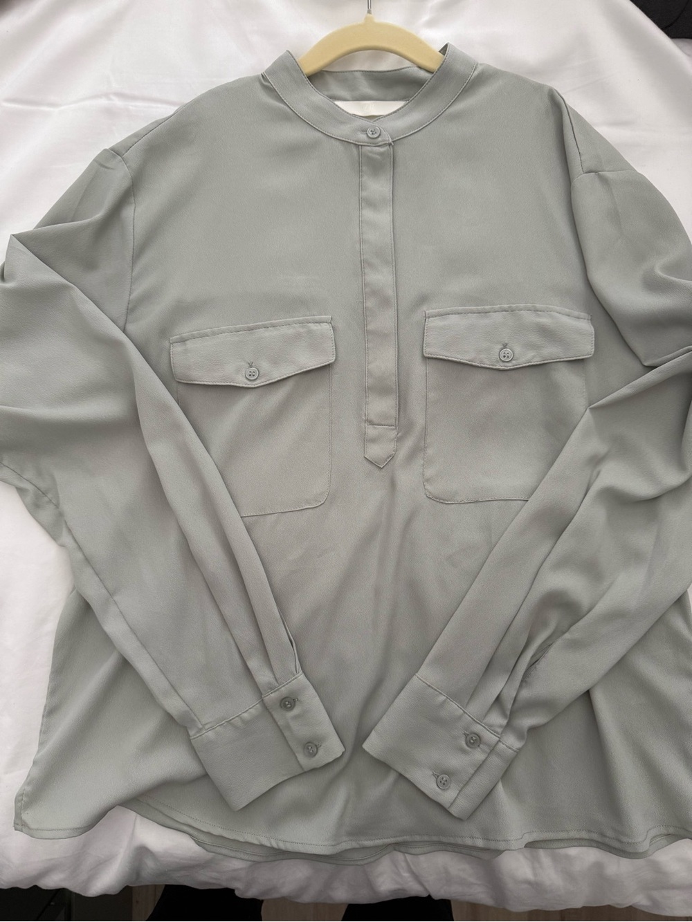 H&M Light Sage Green Button-Pocket Blouse